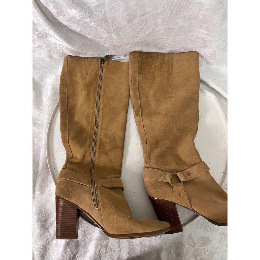 Lauren Ralph Lauren Tan Suede Tall Harness Boots Block Heel 9.5B